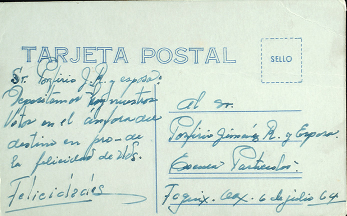 Postal pareja en colores verso